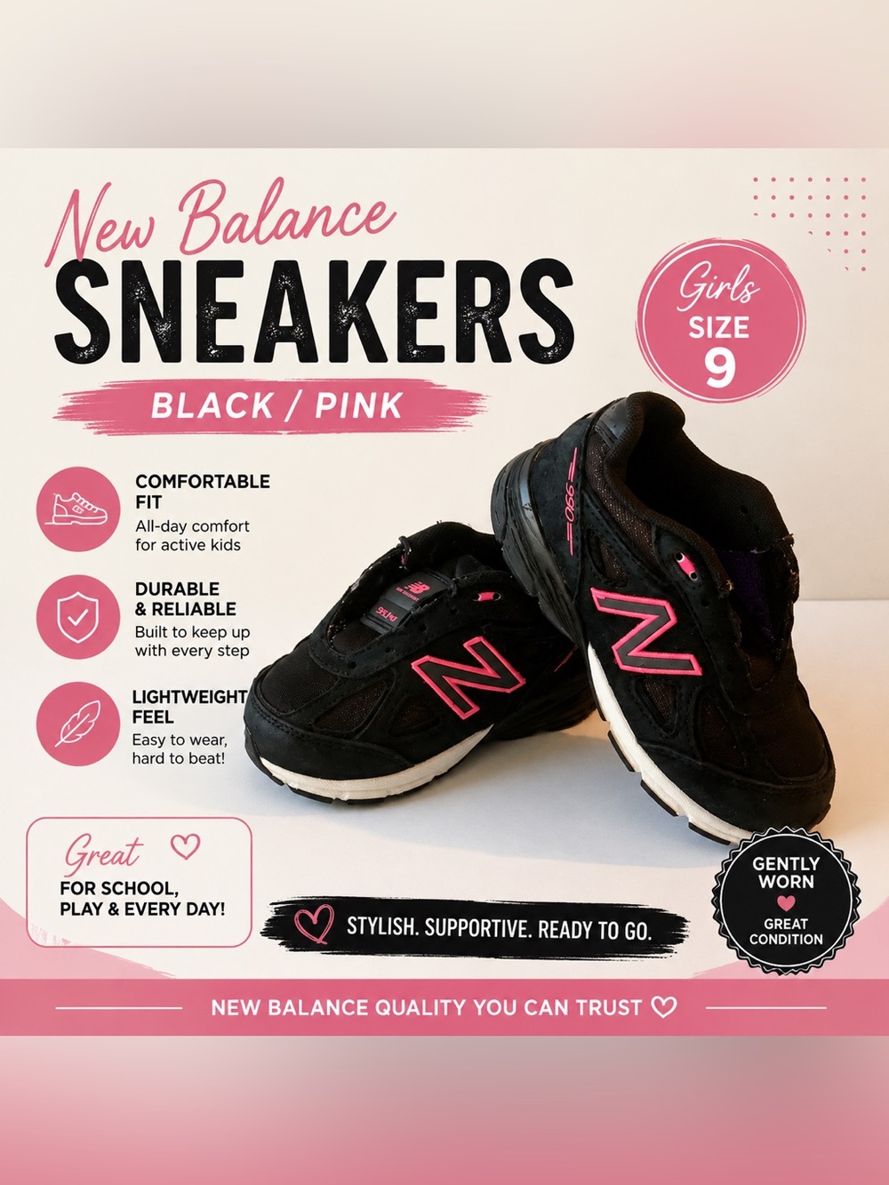New Balance- 9- Black/ Pink